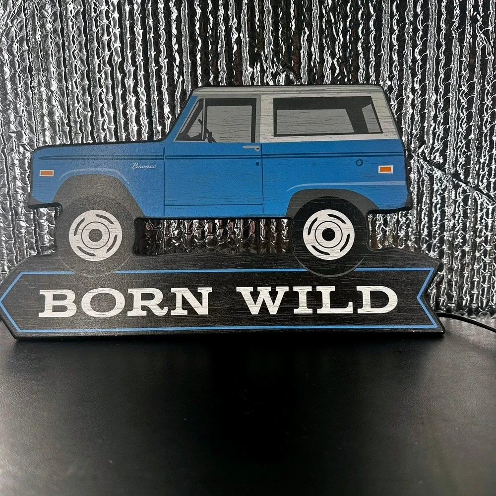 Open‎ Road Brands Ford Bronco Wall Decor 8x14 Blue Born Wild Wood Sign